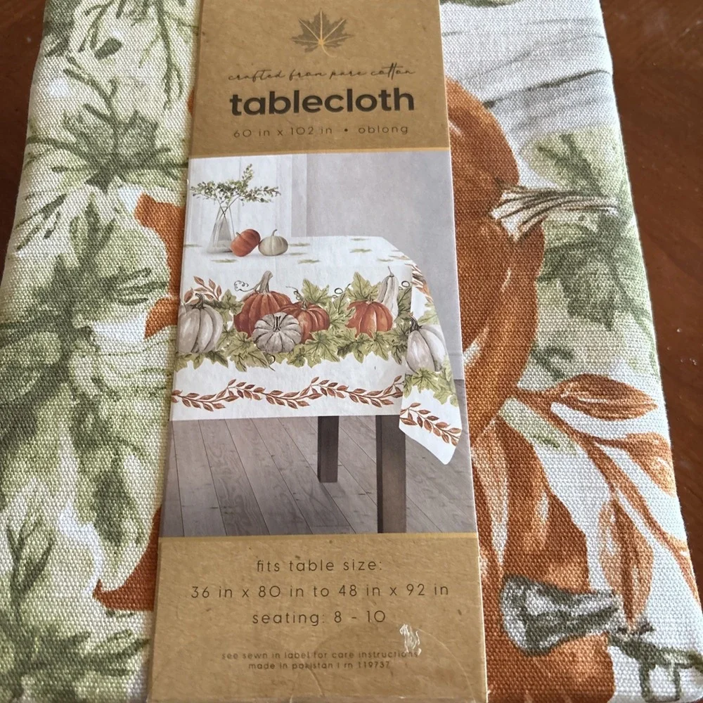 From The Hearth Oblong 60 X 102 in 100% Cotton Fall Harvest Pumpkins Tablecloth